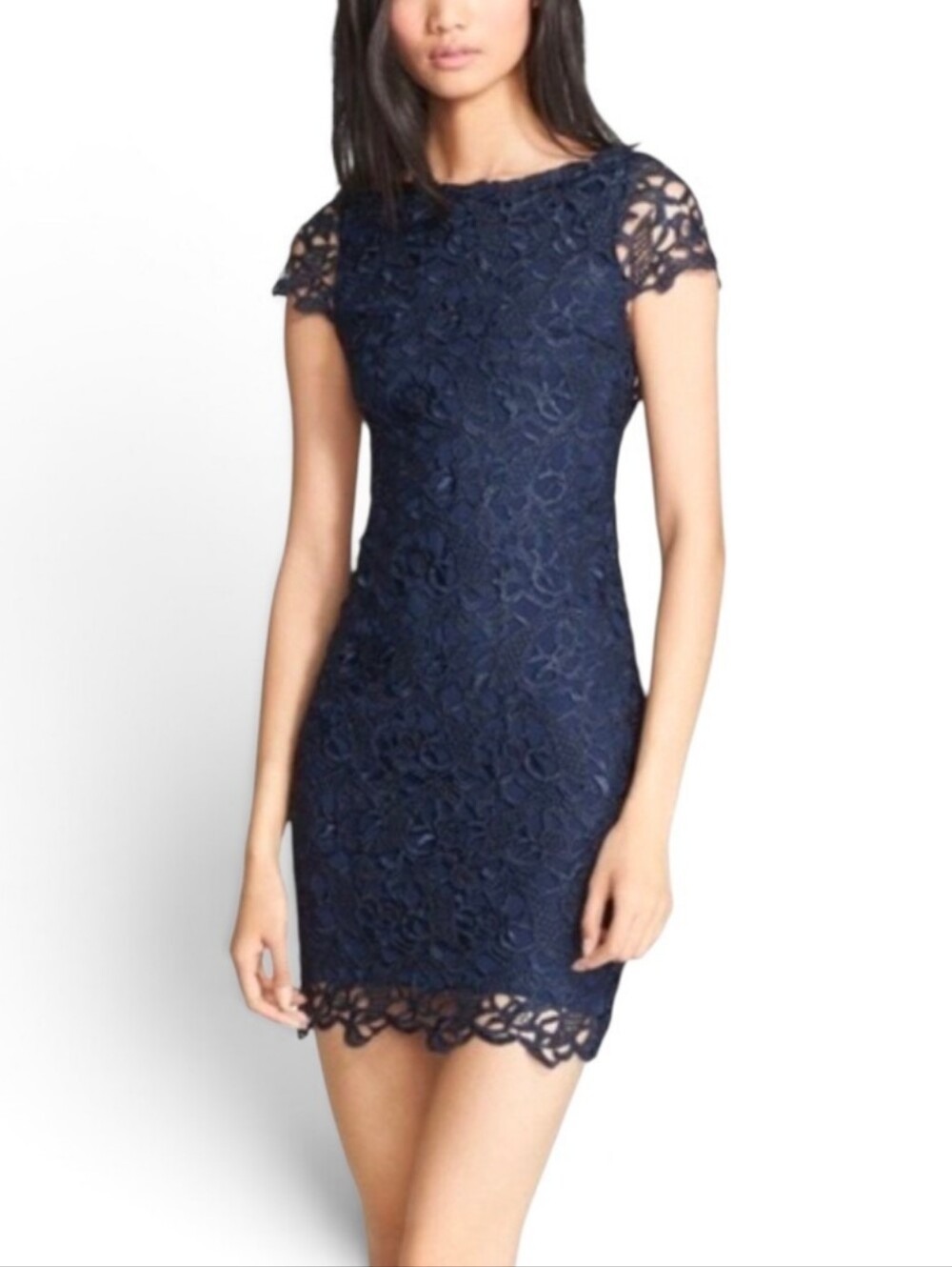 ALICE + OLIVIA Navy Crochet Lace Clover Backless Mini Dress - Small